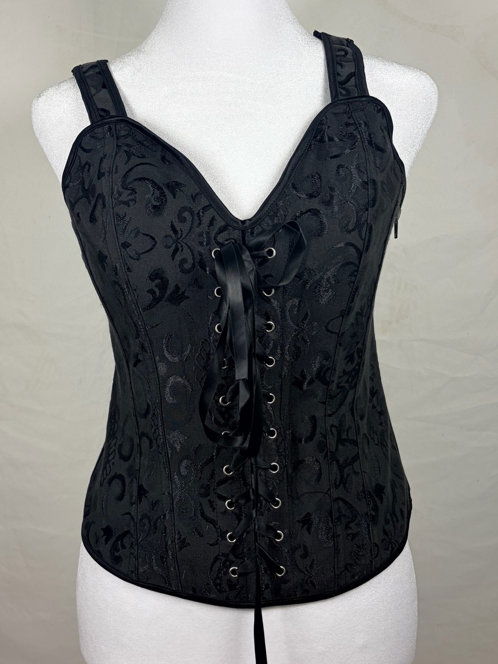 Black Lace-Up Brocade Corset Top